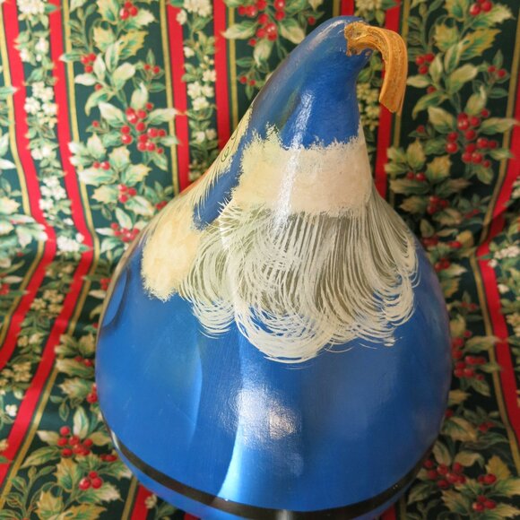 Vintage Hand Painted Signed "Go Cowboys" Big Gourd Blue Santa With The Ball - Picture 9 of 11